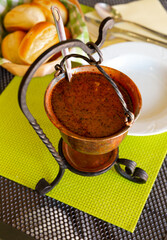 Fototapeta premium Rich Bogracs with meat, pepper and tomatoes - traditional Hungarian and Slovenian dish