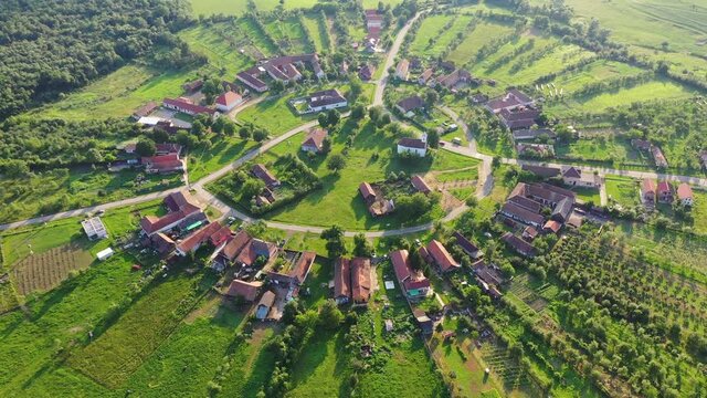 Charlottenburg, Romania. Aerial view of the round shape village in Banat historical region.