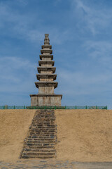 Seven story pagoda with cloudy blue sky background