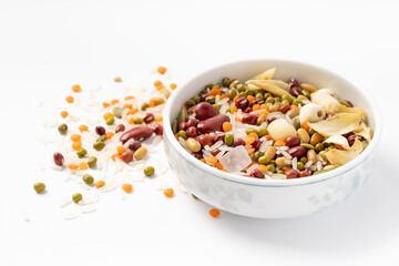 Porridge of lotus seed and lily on pure white background