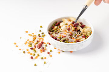 Porridge of lotus seed and lily on pure white background