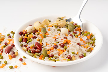 Porridge of lotus seed and lily on pure white background