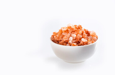 Fototapeta na wymiar Himalayan pink salt crystals, powdered red rock salt from Pakistan