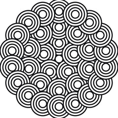 Abstract vector pattern background ornament of striped concentric circles. Black and white.