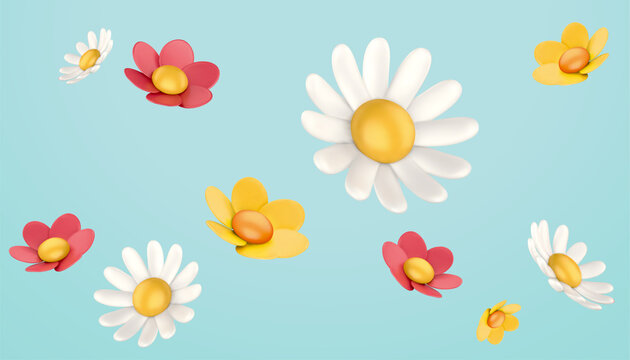 3d colorful daisy flower collection