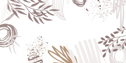 Create your own design with these graphic items. Trendy geometric forms, textures, strokes, abstract and floral decor elements. Vector illustration. Boho floral style background