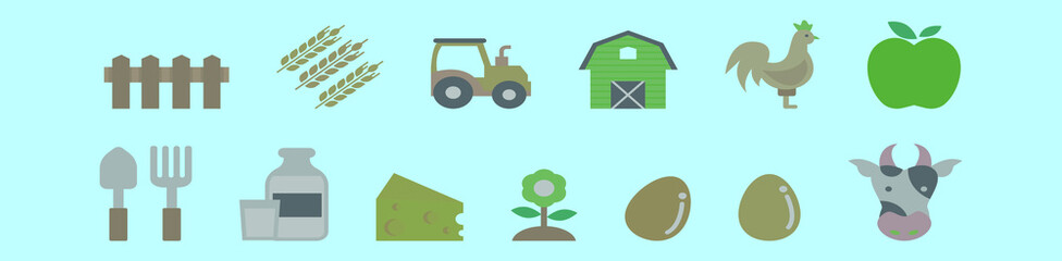 set of farm and barn cartoon icon design template with various models. vector illustration isolated on blue background