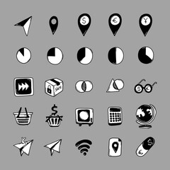 Business vector doodle icons set. Drawing sketch illustration hand drawn line eps10