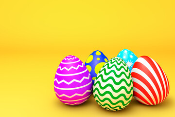 easter eggs on a yellow background
