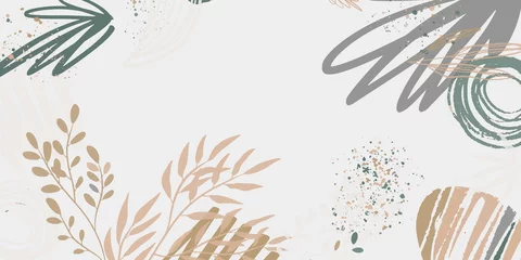 Trendige böhmische abstrakte quadratische Kunstvorlagen mit floralen und geometrischen Elementen. Für Social-Media-Beiträge, mobile Apps, Bannerdesign und Web-/Internetanzeigen. Mode-Hintergründe. Hintergrund im Boho-Stil © SyahCreation
