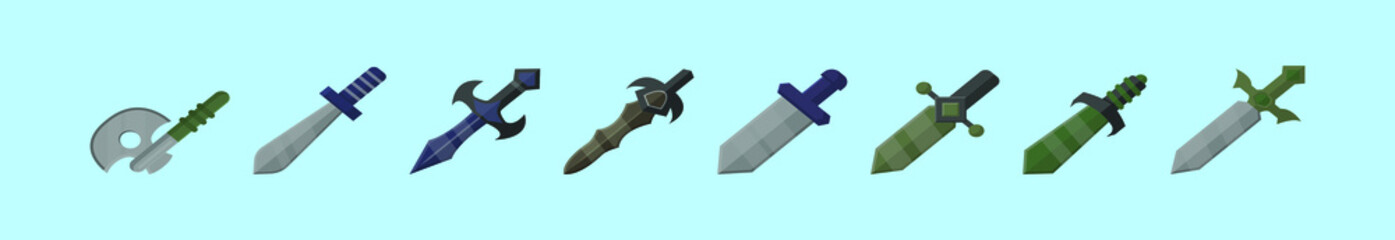 set of weapon cartoon icon design template with various models. vector illustration isolated on blue background