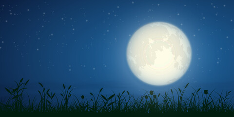 Naklejka premium starry night and full moon