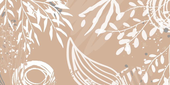 Fototapeta Trendy bohemian abstract square art templates with floral and geometric elements. For social media posts, mobile apps, banners design and web/internet ads. Fashion backgrounds. Boho style background