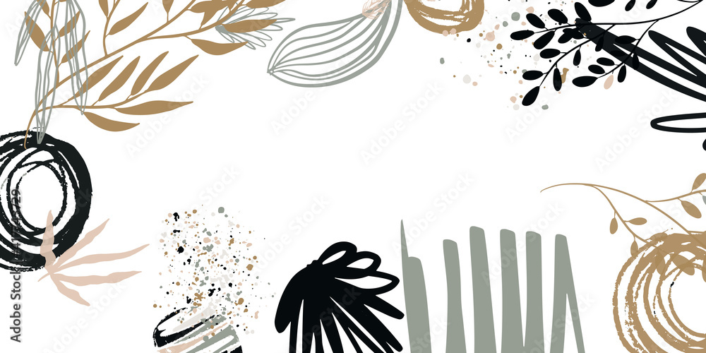 Poster trendy bohemian abstract square art templates with floral and geometric elements. for social media p
