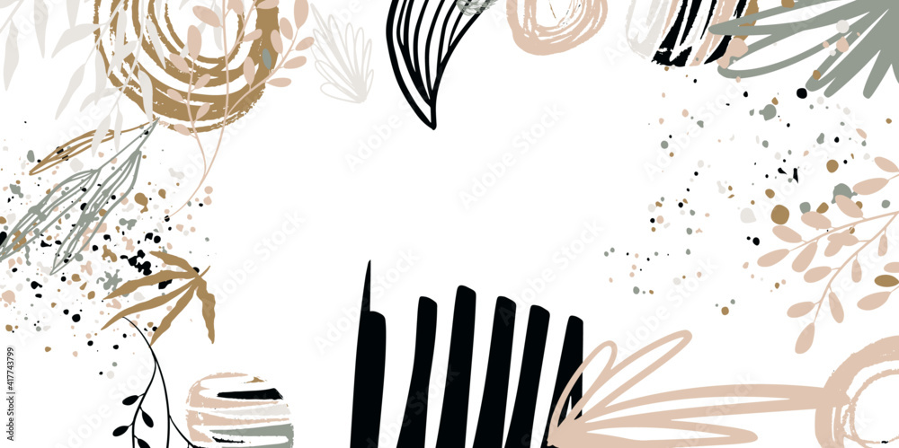 Poster trendy bohemian abstract square art templates with floral and geometric elements. for social media p