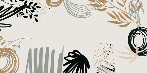 Obraz premium Trendy bohemian abstract square art templates with floral and geometric elements. For social media posts, mobile apps, banners design and web/internet ads. Fashion backgrounds. Boho style background