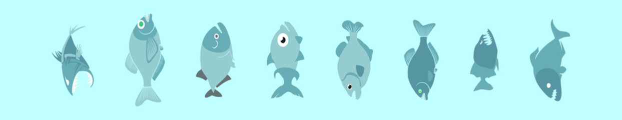 set of piranha cartoon icon design template with various models. vector illustration isolated on blue background