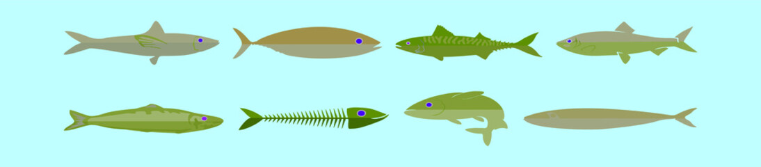 set of fish and sardine food cartoon icon design template with various models. vector illustration isolated on blue background