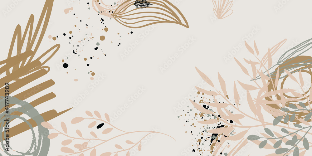 Poster trendy bohemian abstract square art templates with floral and geometric elements. for social media p