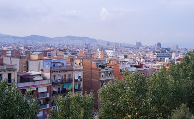 View of Barcelona from the observation deck on a warm summer evening.