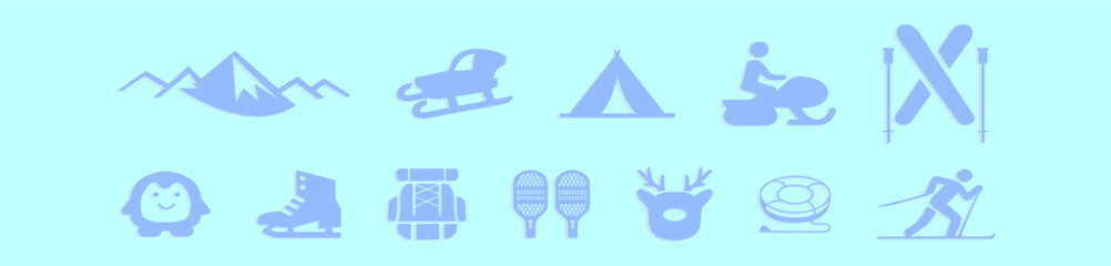set of snow shoes cartoon icon design template with various models. vector illustration isolated on blue background