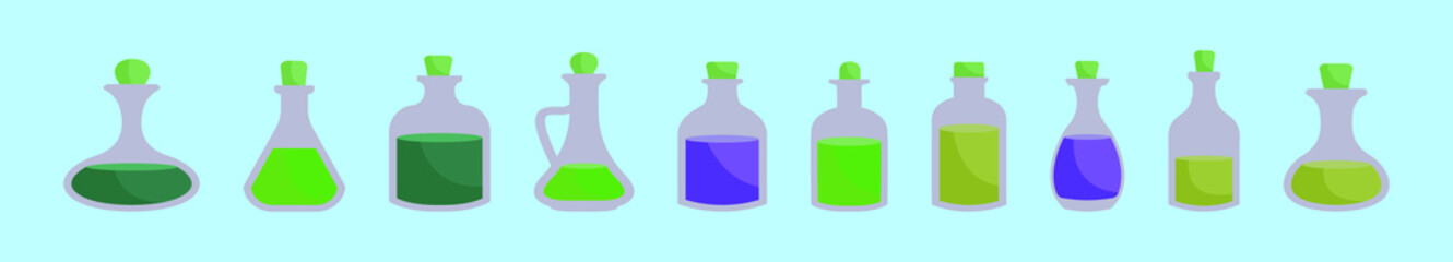 set of erlenmeyer cartoon icon design template with various models. vector illustration isolated on blue background