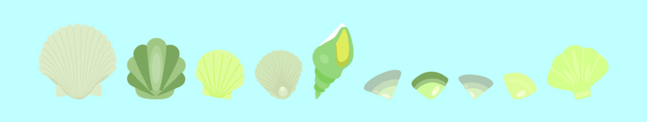 set of scallops cartoon icon design template with various models. vector illustration isolated on blue background