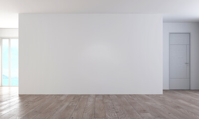 Modern cozy mock up decor interior design of empty living room and white wall texture background