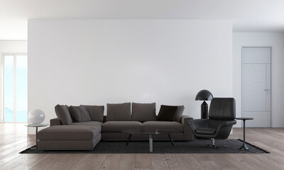 Modern cozy mock up decor interior design of living room and wall texture background