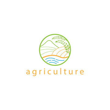 agriculture logo circle vector illustration outline mountain design