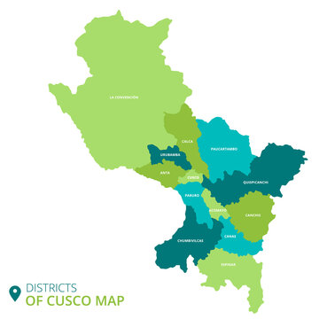 Districts of Cusco map, in Peru.