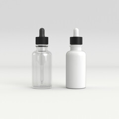 3D mock up of 2 white and transparent droppers front view