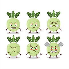 Kohlrabi cartoon character with various angry expressions