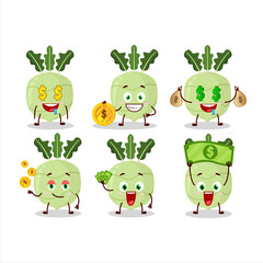 Kohlrabi cartoon character with cute emoticon bring money