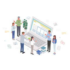 ビジネスイメージ　人々とパソコン　チームワークイラスト　アイソメトリック
