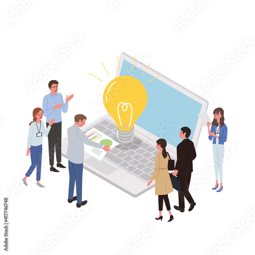 Fototapete ビジネス 人物 ビジネスマン パソコン ビジネスウーマン ビジネスイメージ 仕事 お金 働く 社会人 アイソメトリック アイソメ 男性 女性 オフィスカジュアル 全身 アイソメ構図 日本人 白バック 若い アイソメ図 イラスト 会社員 マネー 金 金融 アイディア