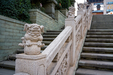 Fototapeta na wymiar Chinese traditional unicorn stone stair handrail