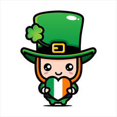 vector design of cute cartoon boy wearing st patrick's costume on patrick's day