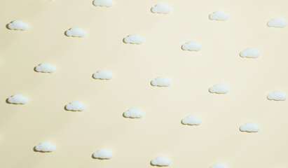3d soft yellow background with cartoon cloudy.  Pastel backdrop.