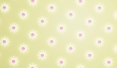 3d soft yellow background with cartoon sunny.  Pastel backdrop.