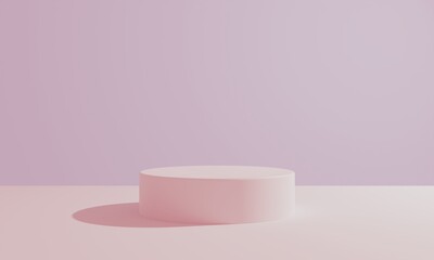 Pink pastel round cylinder product showcase table on background. Abstract minimal geometry concept. Studio podium platform. Exhibition presentation stage. 3D illustration render graphic design