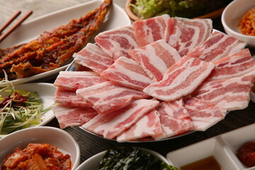 Korean frozen pork belly. 한상차림 냉동 삼겹살