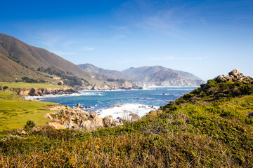 Fototapeta na wymiar California's coastline along California State Route 1, one of the most famous and spectacular drives in the United States