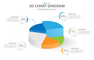 Infographic template for business. 5 steps Modern 3D pie chart diagram, presentation vector infographic.