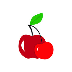 apple and cherry fruit icon with simple vector for kid education and others