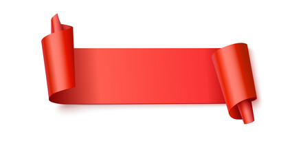 Paper banner with turned corners. Red ribbon. Vector 3D illustration isolated on white background