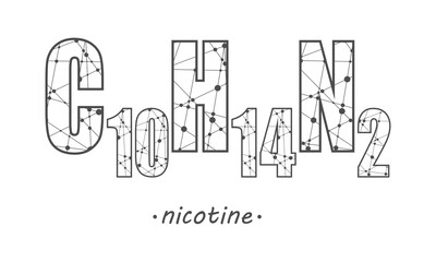 Chemical formula of nicotine. Connected lines with dots