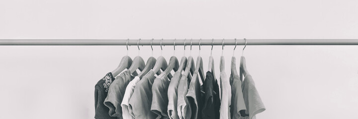 Clothing rack of women's closet organizing clothes for spring cleaning or fashion store outlet...