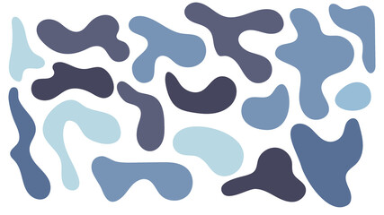 Fototapeta na wymiar Blue irregular blob, set of abstract organic shapes. Abstract irregular random blobs. Simple liquid amorphous splodge. Trendy minimal designs for presentations, banners, posters and flyers.