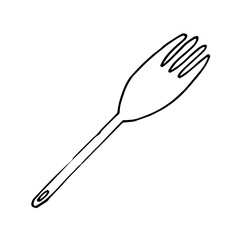 fork icon, sticker. sketch hand drawn doodle style. vector, minimalism, monochrome. dishes, cooking, food.